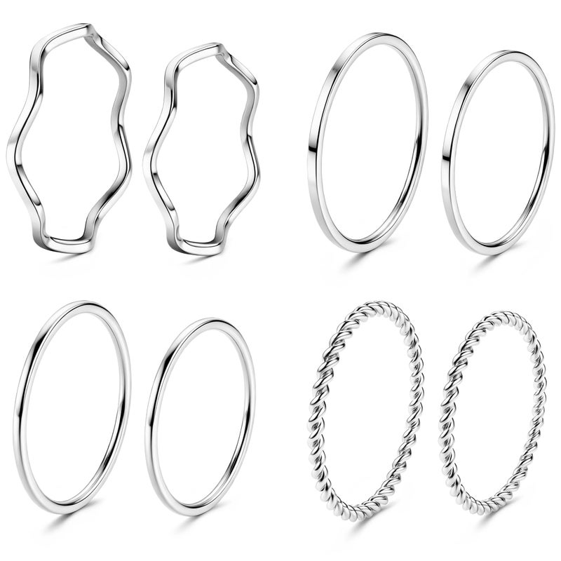 LOYALLOOK 8PCS Silver Stacking Ring Set for Women Dainty Thumb Stackable Rings Stainless Steel Silver Thin Rings Pinky Midi Ring Set - Image 1